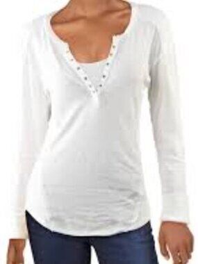 free people Women´s White henley top Small Military Cotton Studded Essential